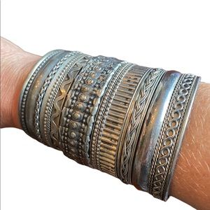 Large Sized Silver Patterned Cuff Bracelet